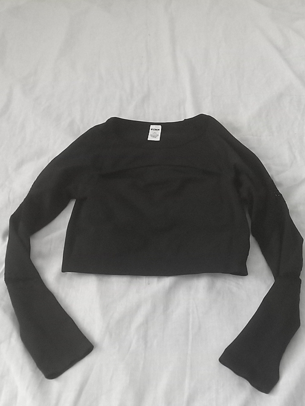 Pink Victoria Secret Black Cropped Long-Sleeve Top Size M